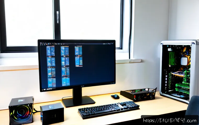 신이문동 STATUS_KERNEL_MODULE_INVALID - Photorealistic IT support workstation in a compact apartment office near a quiet rail-side neighborh...