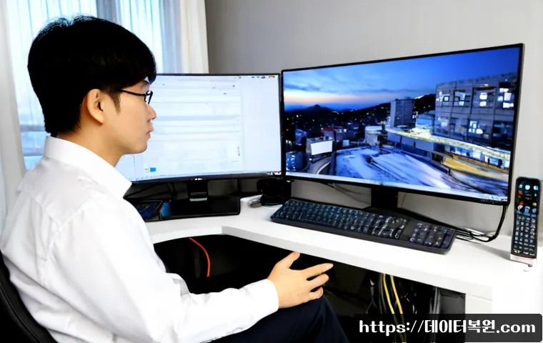 성현동 KERNEL_MODE_HEAP_CORRUPTION - Photorealistic remote-support workstation in a compact Seonghyeon-dong apartment office, dual monito...