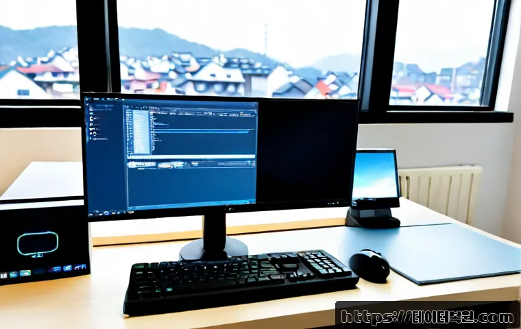 고양동 SESSION3_INITIALIZATION_FAILED - Photorealistic remote-support workstation in a quiet Goyang-dong apartment office, dual monitors sho...