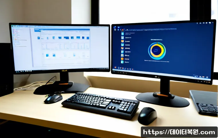 강서구 STATUS_IMAGE_INVALID - Photorealistic remote IT support workstation in a modern Gangseo-gu apartment office, dual monitors ...