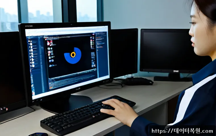 일원동 STATUS_KERNEL_DISK_ERROR - Photorealistic IT support workstation in Ilwon-dong, Seoul, a desktop computer with a dark system er...