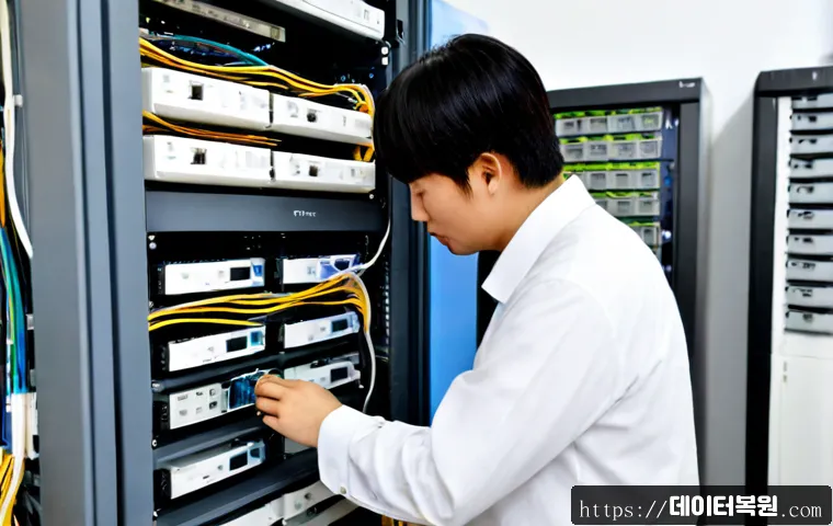 남창동 네트워크구축 설정 및 세팅오류해결 - Photorealistic IT technician configuring a compact office network in a Namchang-dong commercial work...