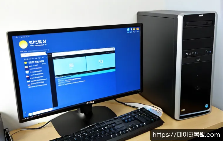 방학동 MACHINE_CHECK_EXCEPTION - Photorealistic IT support workstation in a compact apartment office near a quiet Seoul foothill neig...