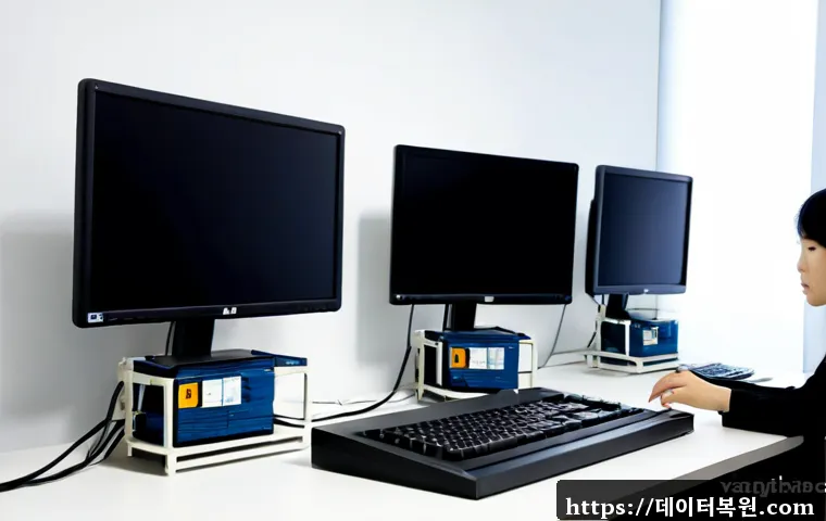 장항동 STATUS_FILE_READ_FAILURE - Photorealistic technical design workstation in a quiet Janghang-dong office, dual blank monitors sho...