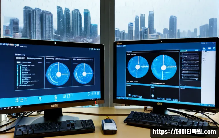 북가좌동 STATUS_KERNEL_THREAD_INTERRUPTED - Photorealistic IT support workstation in a compact North Gajwa apartment office, dual monitors showi...