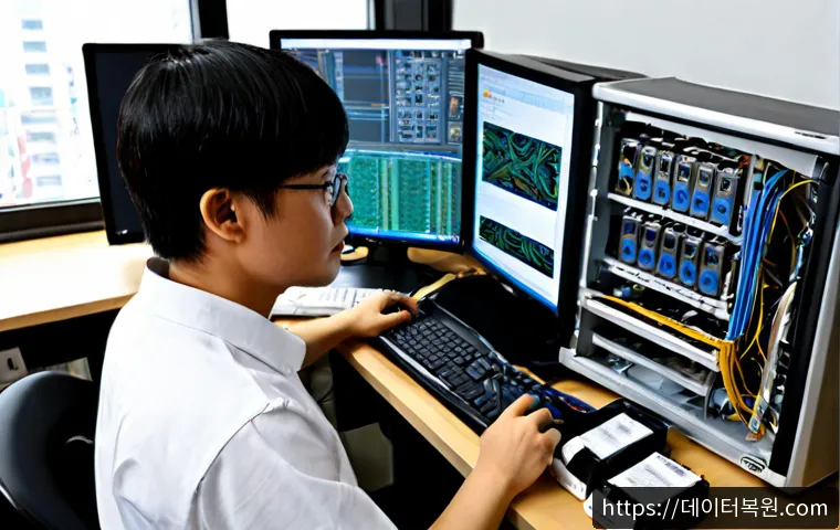 중앙동 워크스테이션출장방문수리점 - Photorealistic remote-support technician repairing a powerful desktop workstation inside a compact C...