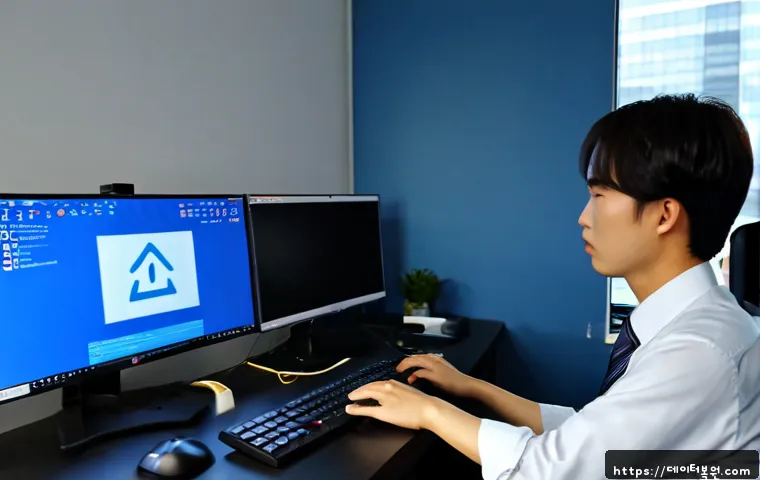 양화동 pc에 문제가 발생하여 다시 시작해야 합니다 - Photorealistic remote-support workstation in Yanghwa-dong, Seoul, a frustrated office worker facing ...