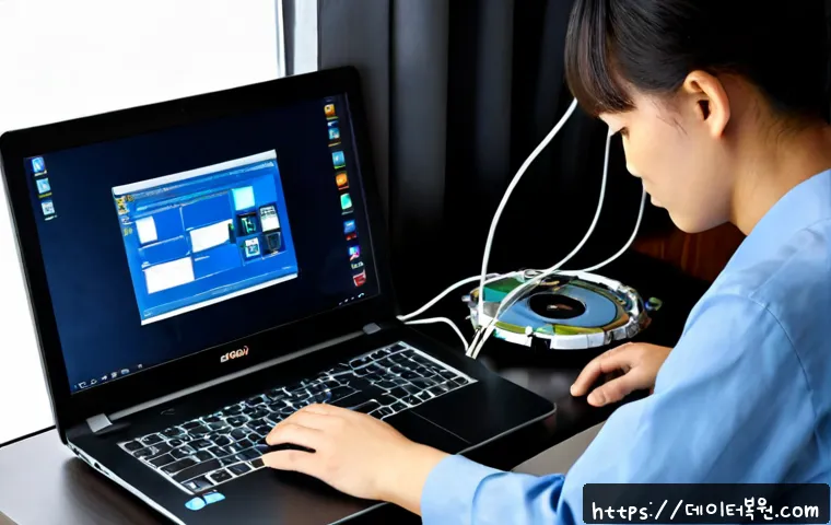 풍동 노트북 laptop 출장방문수리점 - Photorealistic mobile laptop repair technician working at a tidy apartment desk in Pungdong, careful...