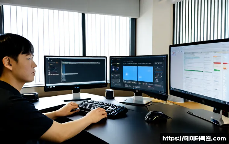 탄현동 NDIS_INTERNAL_ERROR - Photorealistic remote IT support workstation in a modern apartment office near Tanhyeon-dong, dual m...