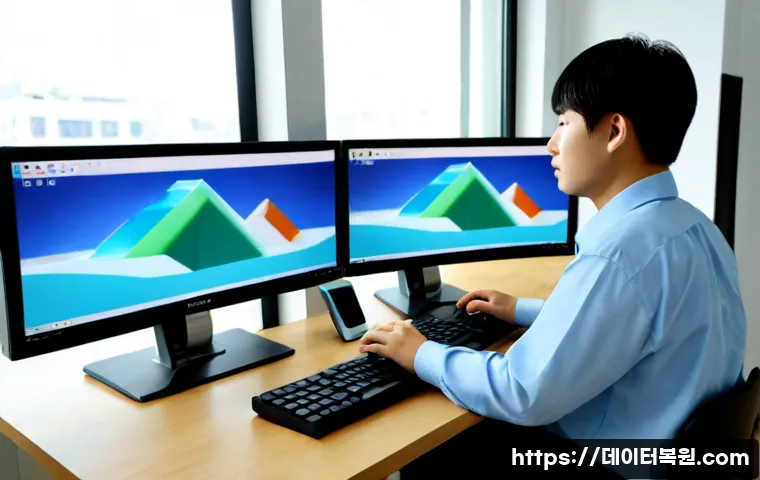 삼동 POOL_HEADER_CORRUPTION - Photorealistic remote-support workstation in a compact Samdong apartment office, dual monitors showi...