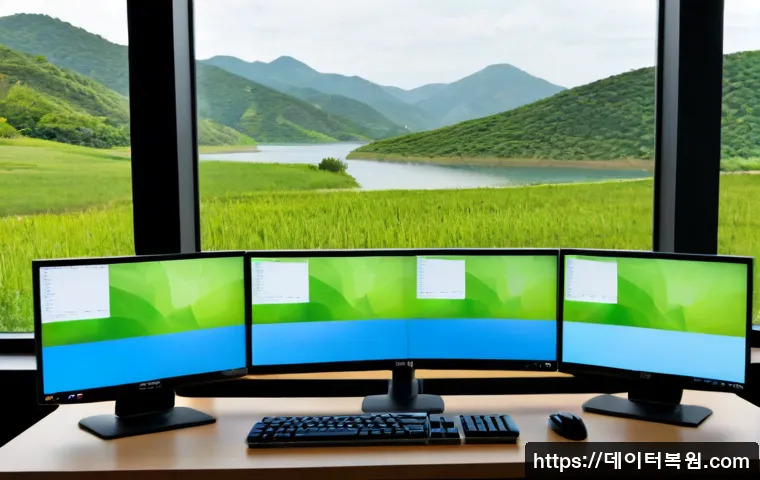 남종면 SESSION_HAS_VALID_VIEWS_ON_EXIT - Photorealistic remote-support workstation in a quiet countryside office, dual monitors displaying ab...