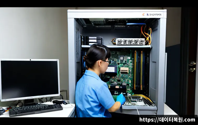 다동 메모리조립 및 교체수리 - Photorealistic IT repair workstation in a compact downtown office near Dadong, technician wearing an...