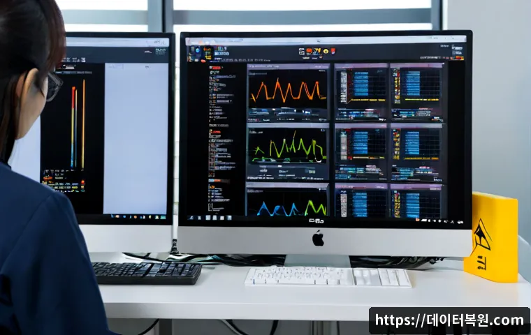 무교동 BOOTMGR is Compressed - Photorealistic IT support workstation in a compact downtown Seoul office, dual monitors showing a ge...