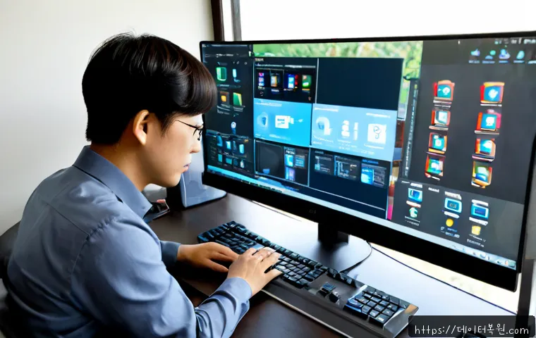 정릉동 프리도스 윈도우설치 - Photorealistic home office workstation in a quiet hillside neighborhood apartment, technician instal...