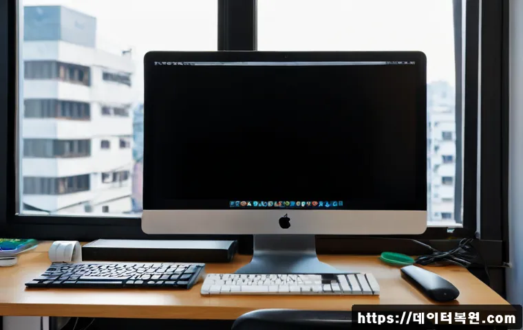 가리봉 해킨토시 재설치 포맷  초기화 - Photorealistic compact computer repair workstation in a Garibong neighborhood office, sleek all-in-o...