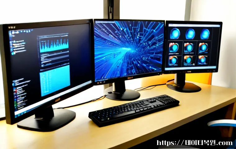 충신동 STATUS_MEMORY_VIOLATION - Photorealistic IT support workstation in a compact Seoul apartment near Chungsin-dong, dual monitors...