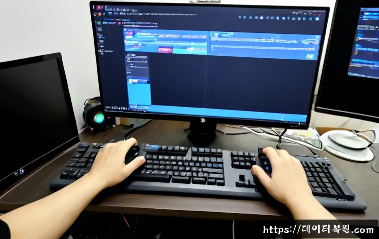 서교동 BOOTMGR is missing - Photorealistic remote IT support workstation in a compact Seogyo-dong creative studio, desktop monit...
