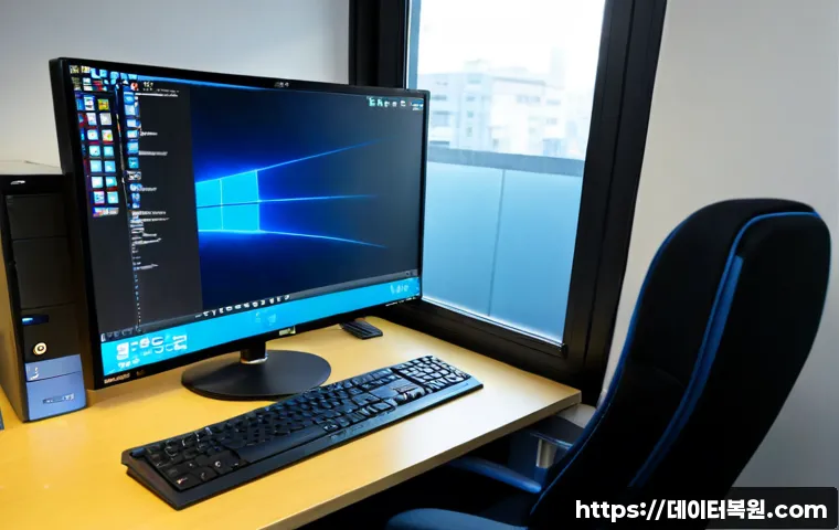 오장동 NTFS_FILE_SYSTEM - Photorealistic IT technician in a compact Ojang-dong office workstation, diagnosing a desktop comput...