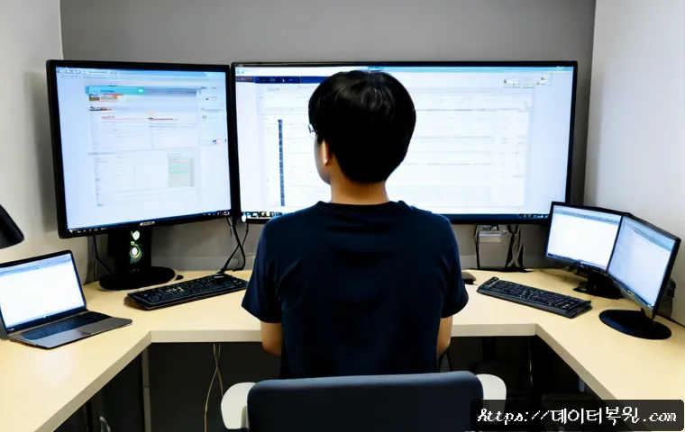 수궁동 STATUS_FLOAT_DIVIDE_BY_ZERO - Photorealistic IT support workstation in a compact Seoul apartment office, ultrawide monitor showing...
