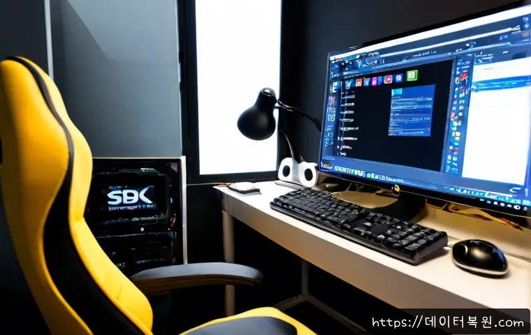 명동 NTLDR is compressed - Photorealistic IT support workstation in a compact Seoul office near Myeongdong, technician studying...
