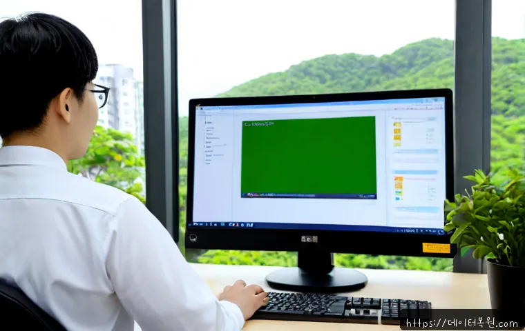 강일동 STATUS_DISK_NOT_INITIALIZED - Photorealistic IT support workstation in a modern Gangil-dong apartment, dual monitors showing a cle...