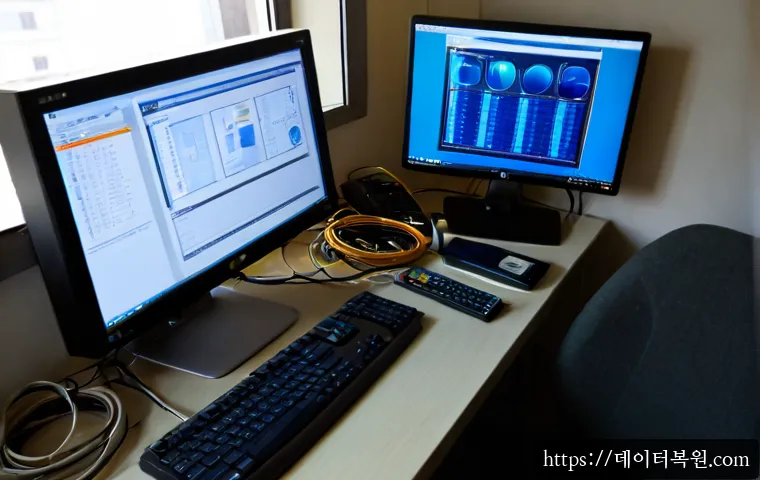 회기동 IO_DEVICE_ERROR - Photorealistic electronics repair workstation in a compact Hoegi-dong office, desktop computer conne...