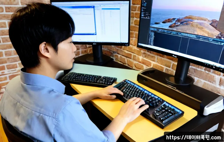 당인동 BOOTMGR is Compressed - Photorealistic remote-support workstation in a compact Dangin-dong studio office, dual monitors show...
