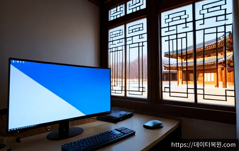 계동 DRIVER_IRQL_NOT_LESS_OR_EQUAL - Photorealistic architectural workstation in a quiet Gyedong hanok studio, dual monitors showing abst...