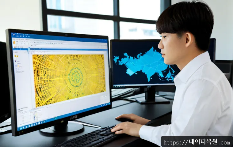 청량리동 STATUS_KERNEL_DATA_CORRUPTION - Photorealistic IT support workstation in a compact Cheongnyangni-dong office, dual monitors showing ...