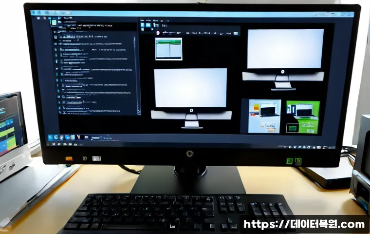 성내동 공장초기화복구 - Photorealistic IT recovery workstation inside a compact Seongnae-dong office, technician restoring a...