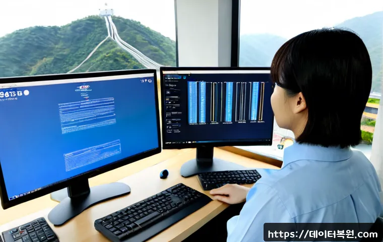 신당5동 STATUS_KERNEL_REGISTRY_ERROR - Photorealistic remote-support workstation in a compact Seoul apartment office, dual monitors showing...