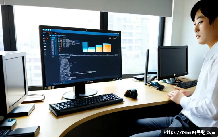 목현동 STATUS_KERNEL_DISK_ERROR - Photorealistic remote IT support workstation in a quiet Mokhyeon-dong apartment office, technician e...
