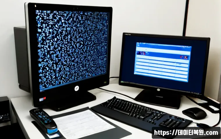 저동 KERNEL_STACK_INPAGE_ERROR - Photorealistic remote-support workstation in a compact Jeodong office, desktop monitor showing a non...