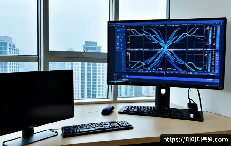 고양시 STATUS_KERNEL_DATA_CORRUPTION - Photorealistic IT support workstation in a modern Goyang apartment office, dual monitors showing abs...