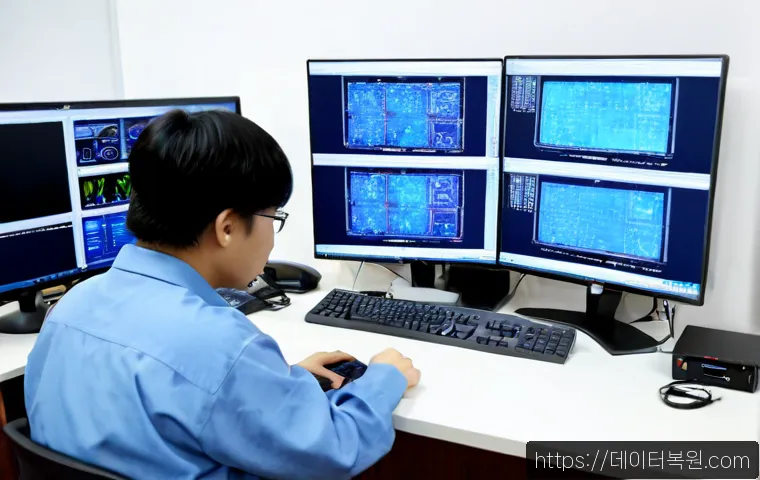 미근동 UNEXPECTED_KERNEL_MODE_TRAP - Photorealistic IT support workstation in a compact public-office district near Migun-dong, dual moni...