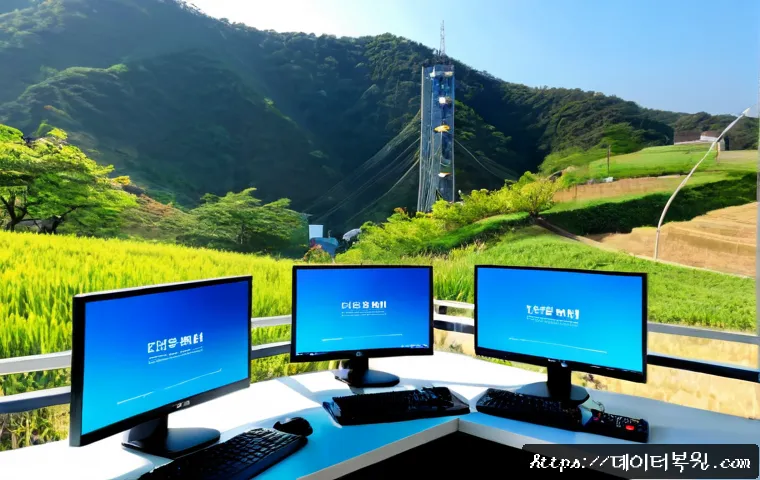현천동 STATUS_KERNEL_SECURITY_CHECK - Photorealistic IT support workstation in a compact Korean office near a quiet hillside neighborhood,...