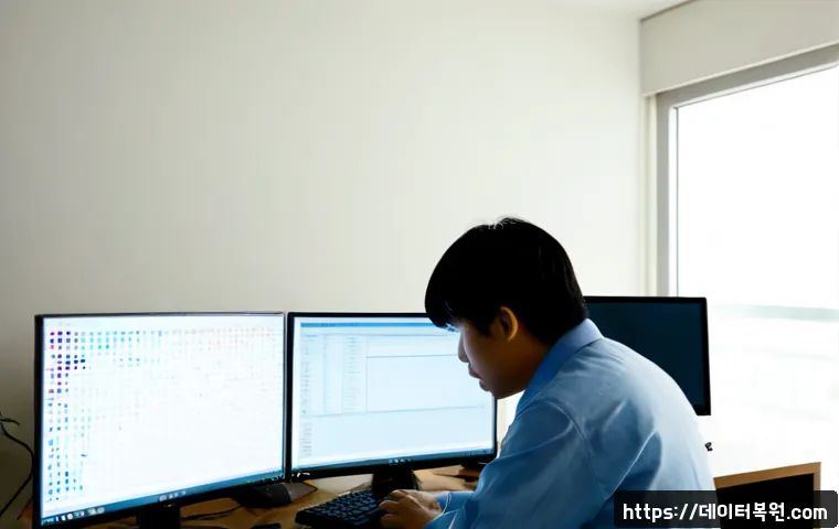 하계동 STATUS_MODULE_CORRUPTION - Photorealistic IT support workstation in a compact Haegye-dong apartment office, dual monitors displ...