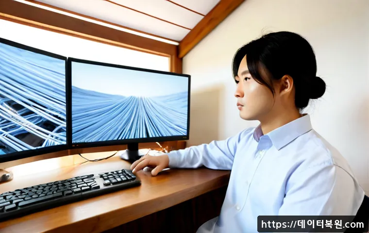 계동 STATUS_INVALID_THREAD - Photorealistic software support specialist at a dual-monitor workstation, carefully reconnecting tan...