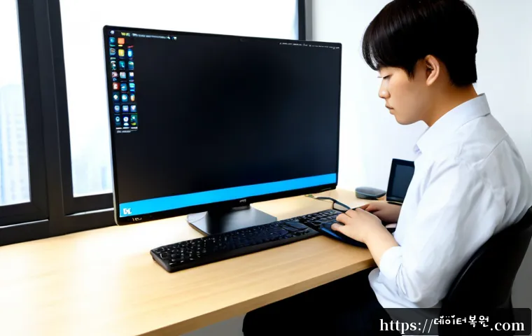 성북구 윈도우10 windows10 재설치 포맷  초기화 - Photorealistic desktop support scene in a compact Seongbuk-gu apartment office, technician reinstall...