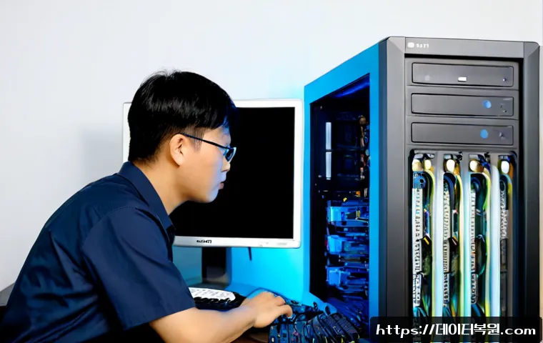 가산동 FAT32_FILE_SYSTEM - Photorealistic IT support workstation in a modern Gasan-dong digital industrial office, technician e...