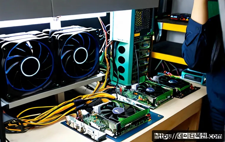 양화동 하드조립 및 교체수리 - Photorealistic desktop PC repair bench in a compact Yanghwa-dong electronics workshop, technician ca...