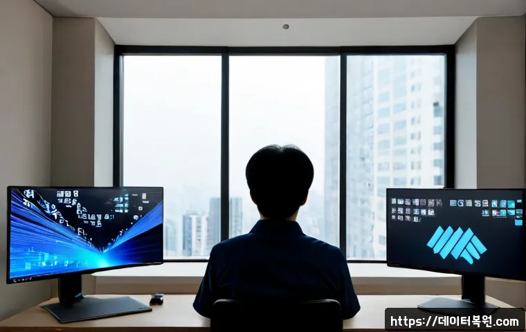 도곡동 KERNEL_SECURITY_CHECK_FAILURE - Photorealistic premium home office in Dogok-dong, Korean professional staring at a desktop monitor w...