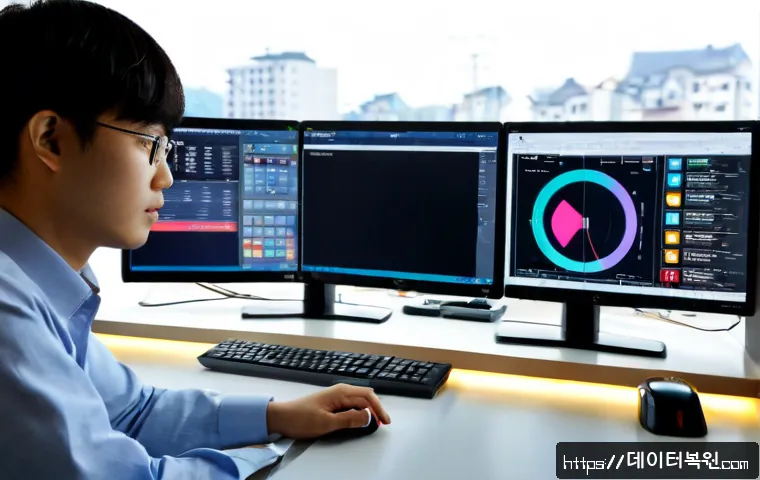 석관동 신호없음 - Photorealistic compact home office in Seokgwan-dong, a remote support technician studying a dual-mon...