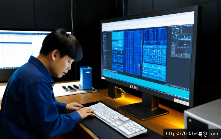 입정동 STATUS_KERNEL_SECURITY_CHECK - Photorealistic IT support workstation in a compact Ipjeong-dong metalworking studio, technician insp...
