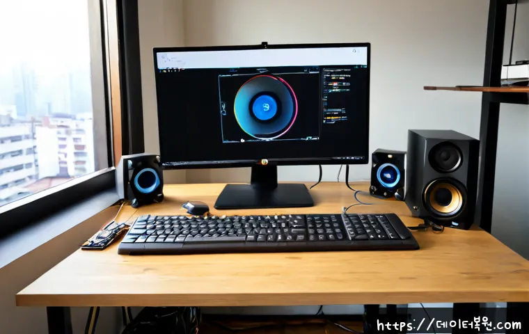 오륜동 중고컴퓨터 pc 출장판매설치 - Photorealistic home office in Oryun-dong, Seoul, a technician carefully installing a refurbished des...