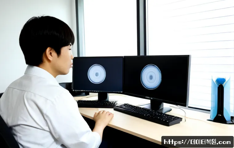 주교동 STATUS_KERNEL_RESOURCE_ERROR - Photorealistic IT support workstation in a compact Jung-gu office near Jukgyo-dong, dual monitors sh...
