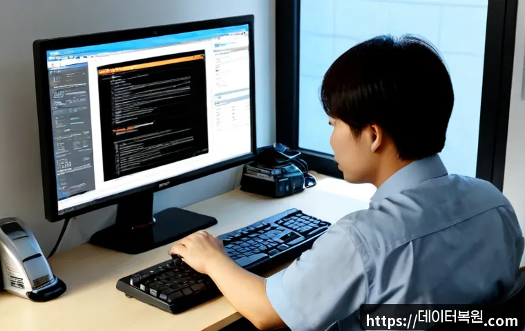 부림동 STATUS_DEVICE_NOT_READY - Photorealistic IT support workstation in a compact Korean neighborhood office, desktop monitor showi...