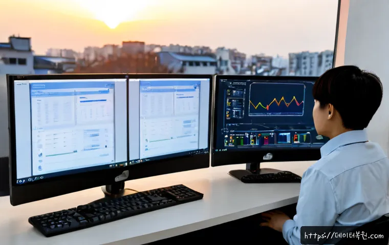 동선동 STATUS_SYSTEM_PROCESS_TERMINATED - Photorealistic remote-support workstation in a compact Dongsun-dong apartment office, dual monitors ...