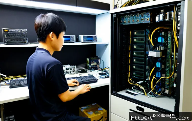 관철동 파워조립 및 교체수리 - Photorealistic computer repair workstation in a compact Gwancheol-dong electronics service shop, tec...