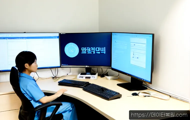 우면동 DRIVER_IRQL_NOT_LESS_OR_EQUAL - Photorealistic IT support workstation in a quiet Umyeon-dong office near wooded foothills, dual moni...